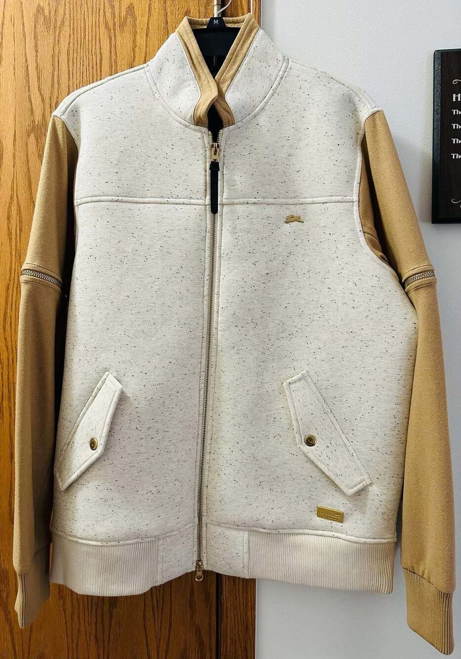 A. Tiziano Men's Gabe Woven Jacquard Bomber Jacket, Gold/Wheat/Beige, M